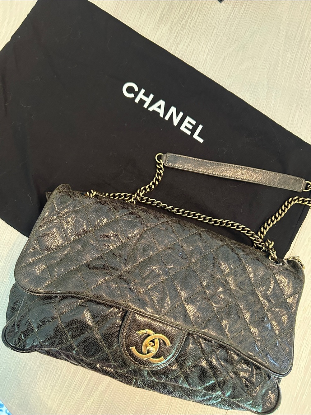 CHANEL Metallic Brown Quilted CC Turn-Lock Shoulder Bag